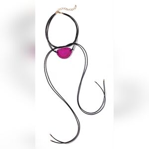 Boston Proper Magenta Stone Black Tie Around Lariat Necklace Boho Gift Party